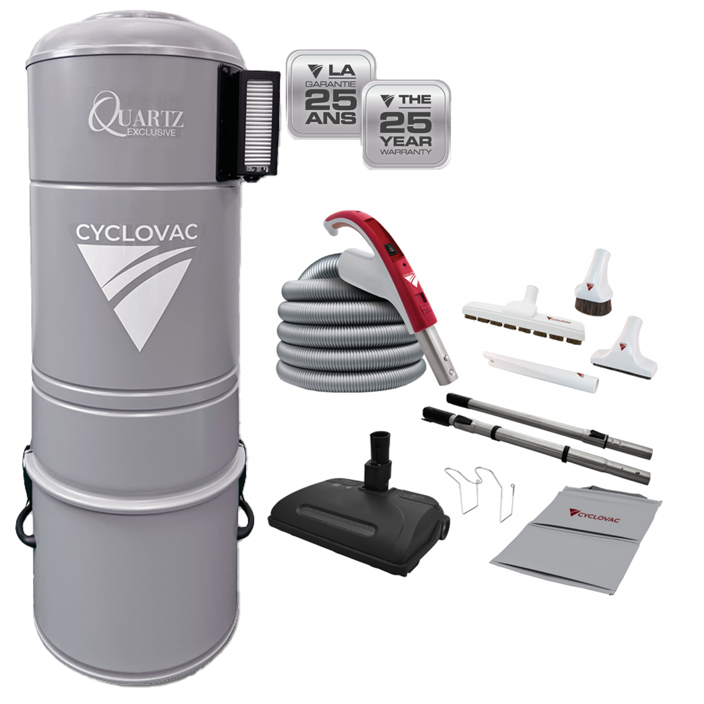 Cyclovac Quartz H725 Central Vacuum with Airstream Cleaning set 35'